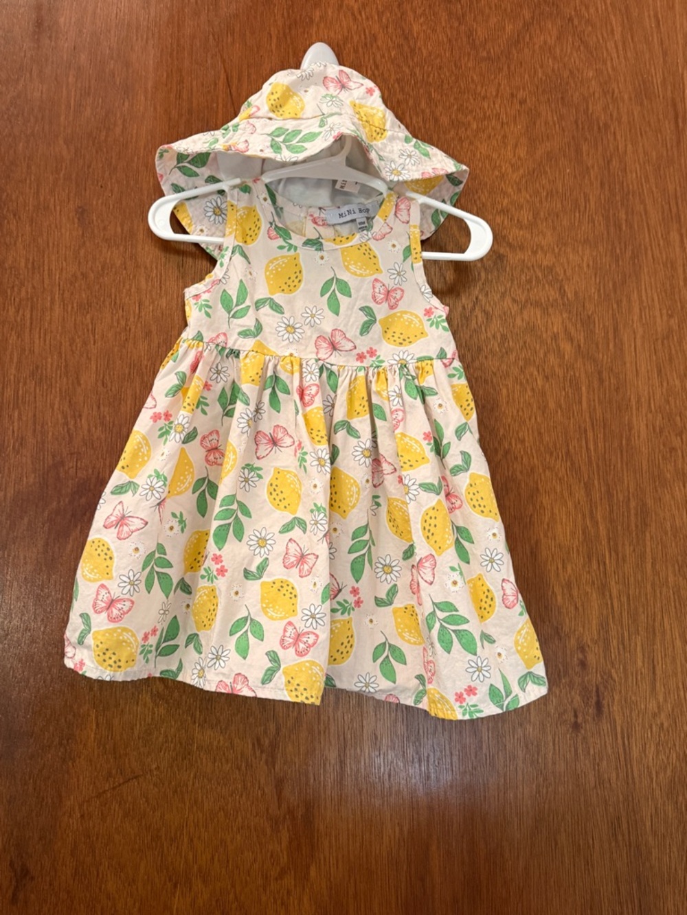 Mini Hop Girls' Lemon Print Summer Dress with Hat & Bloomers - Yellow & Cream